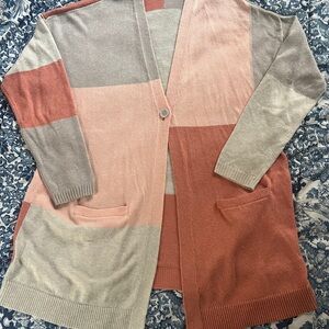 J. Jill Colorblock Open-Front Cardigan in Pink, Rust & Light Gray